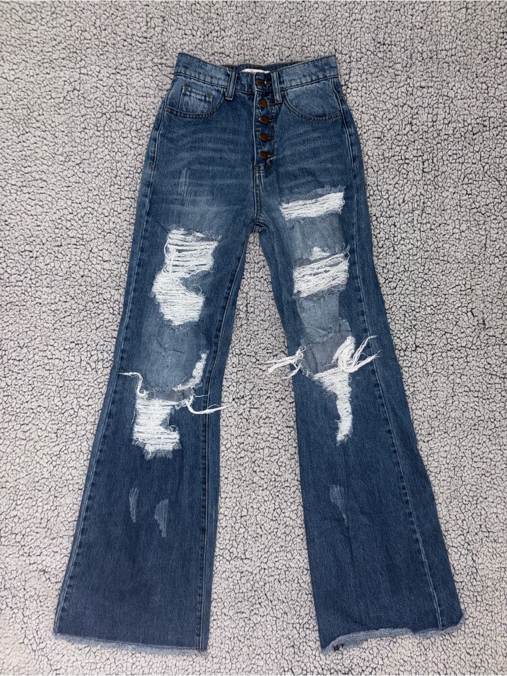 Vibrant Distressed High-Rise Wide-Leg Jeans - Blue